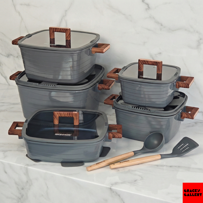 Donnor: 12-Piece Granite Square Cookware Set (Induction Ready)