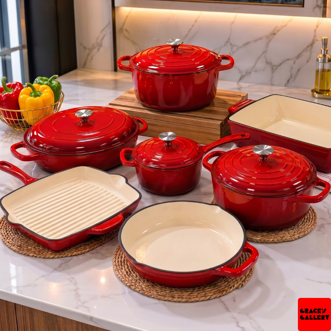 Leopard 11-Piece Enameled Cast Iron Cookware Set