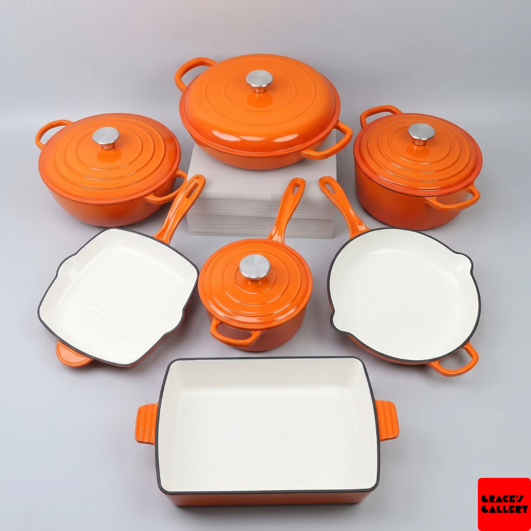 Leopard 11-Piece Enameled Cast Iron Cookware Set