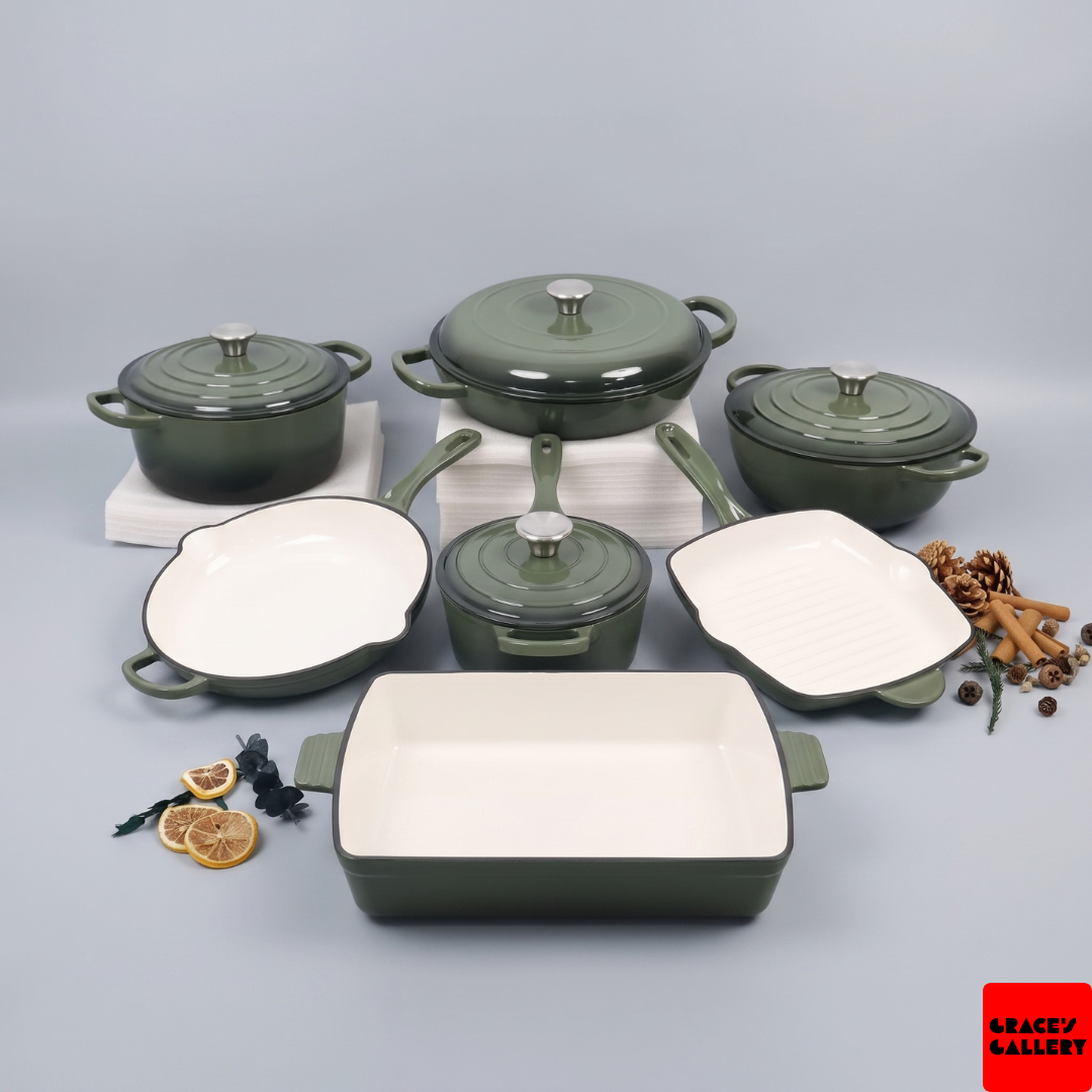 Leopard 11-Piece Enameled Cast Iron Cookware Set