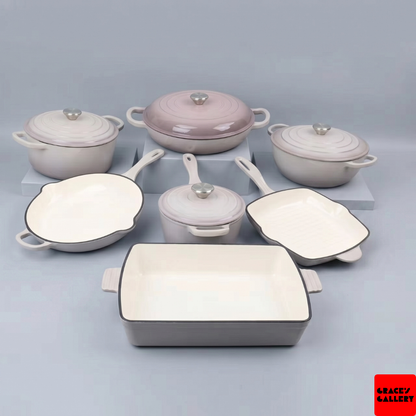 Leopard 11-Piece Enameled Cast Iron Cookware Set