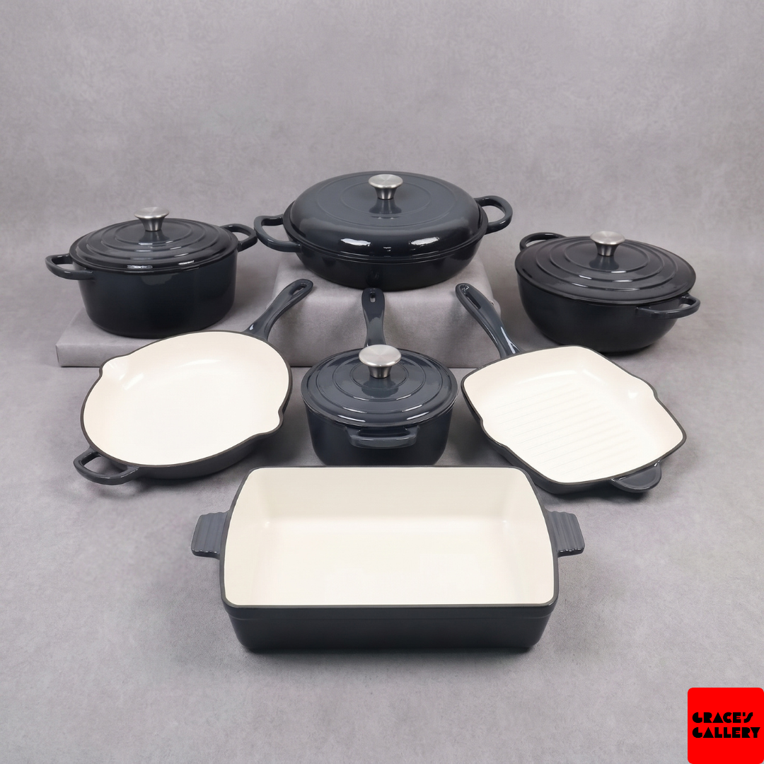 Leopard 11-Piece Enameled Cast Iron Cookware Set
