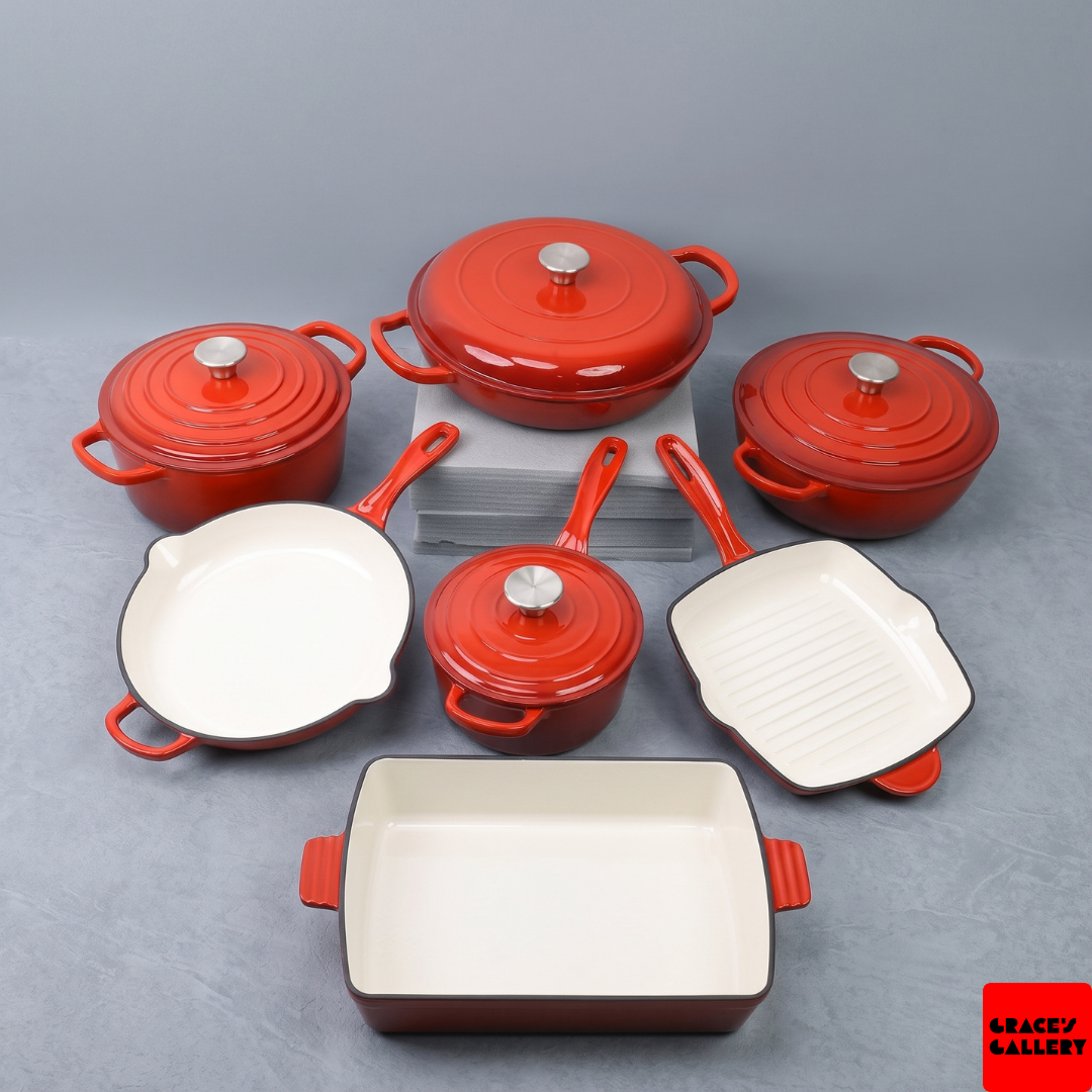 Leopard 11-Piece Enameled Cast Iron Cookware Set