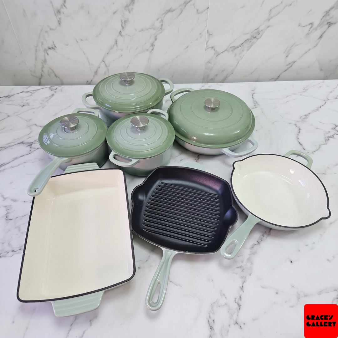 Leopard 11-Piece Enameled Cast Iron Cookware Set