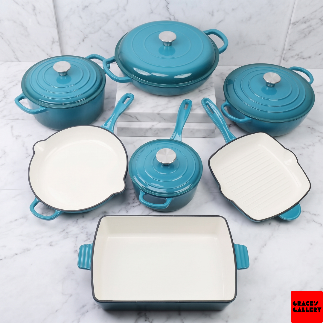 Leopard 11-Piece Enameled Cast Iron Cookware Set