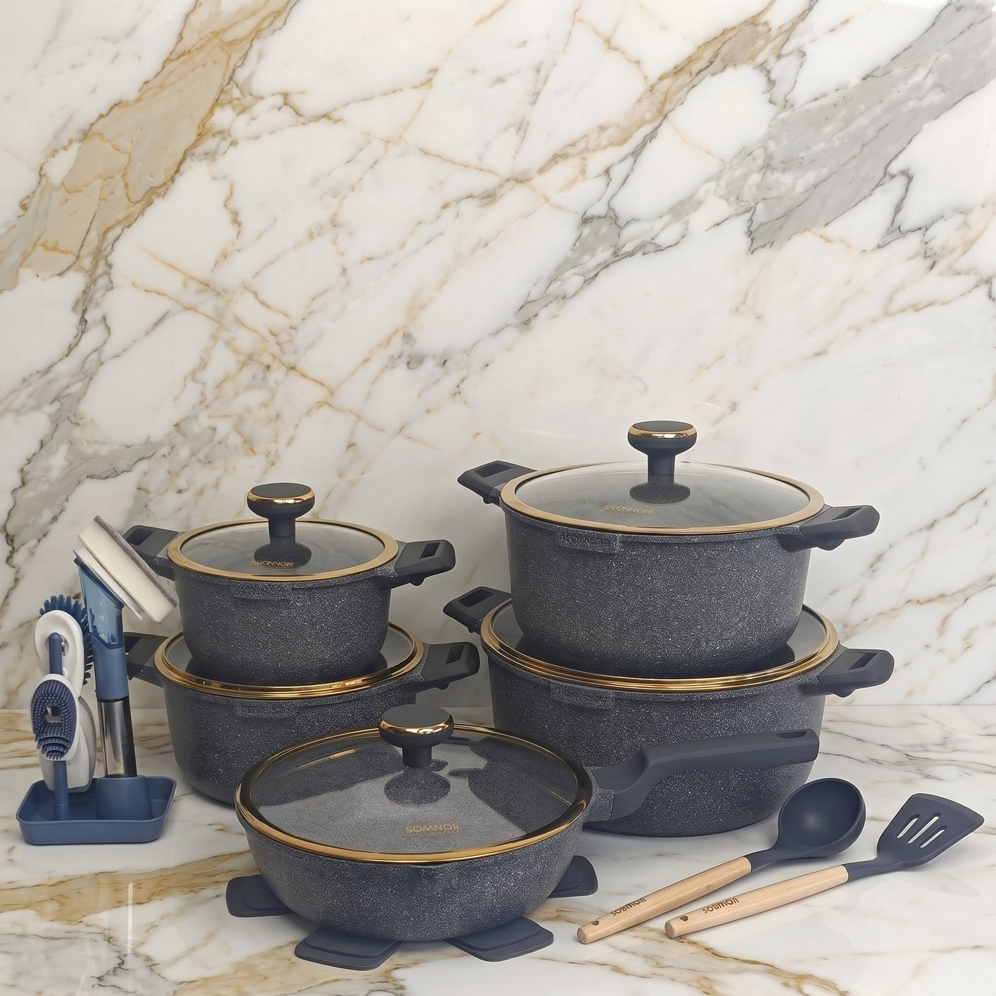 Donnor: Vera 15-Piece Granite Cookware Set [plus 1 Free frying pan]