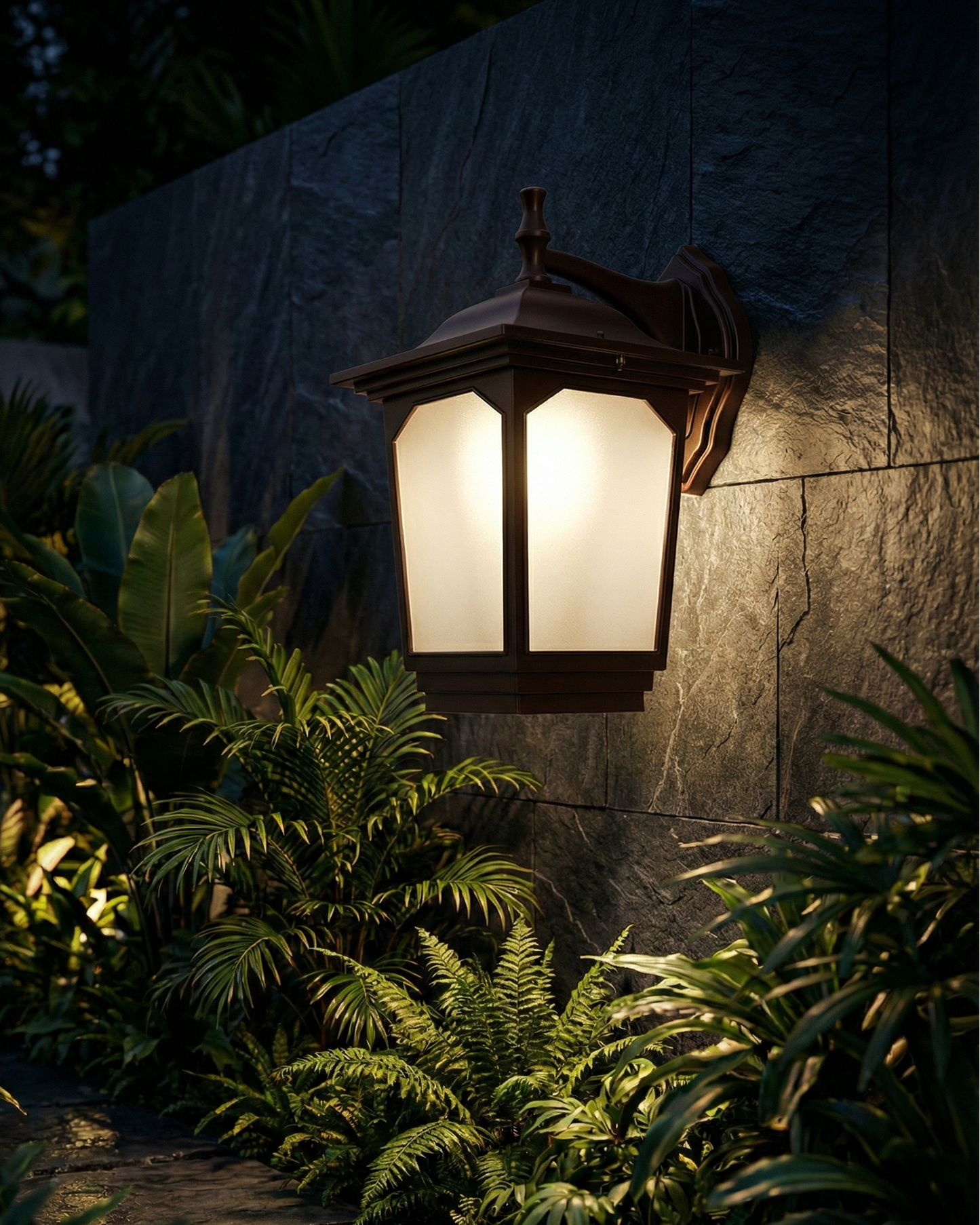 W-913 Classic Coffee Outdoor Wall Lantern – Elegant Frosted Glass Sconce