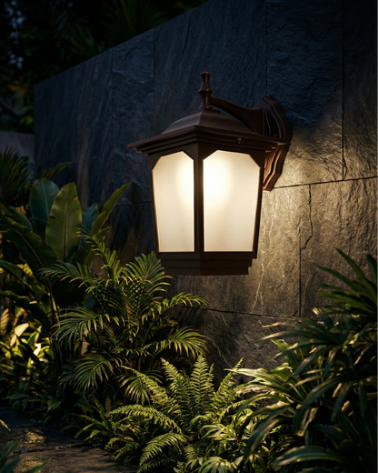 W-913 Classic Coffee Outdoor Wall Lantern – Elegant Frosted Glass Sconce
